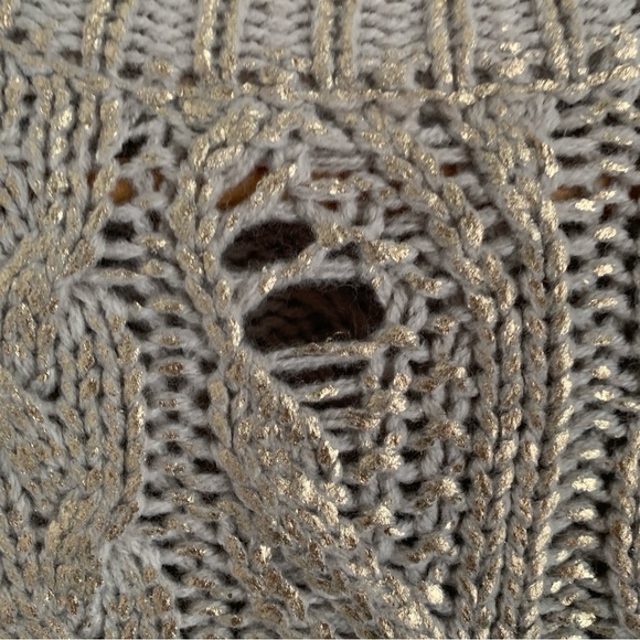 Zara Distressed Metallic Gold Cable Knit Sweater - Picture 6 of 11